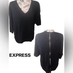 Express Women's Sweater. Black With Sparkle Zipper Back High Low Size Medium